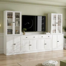 Großer TV-Schrank mit Bücherregal & Glastüren – 280cm Weiß
