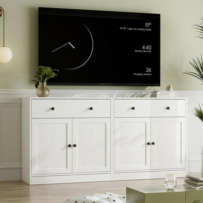 Großer TV-Schrank mit Bücherregal & Glastüren – 280cm Weiß