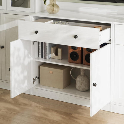 Großer TV-Schrank mit Bücherregal & Glastüren – 280cm Weiß