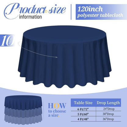 10er-Pack Navy Blau Rundtischdecke 305cm – Flecken- & Faltenresistent