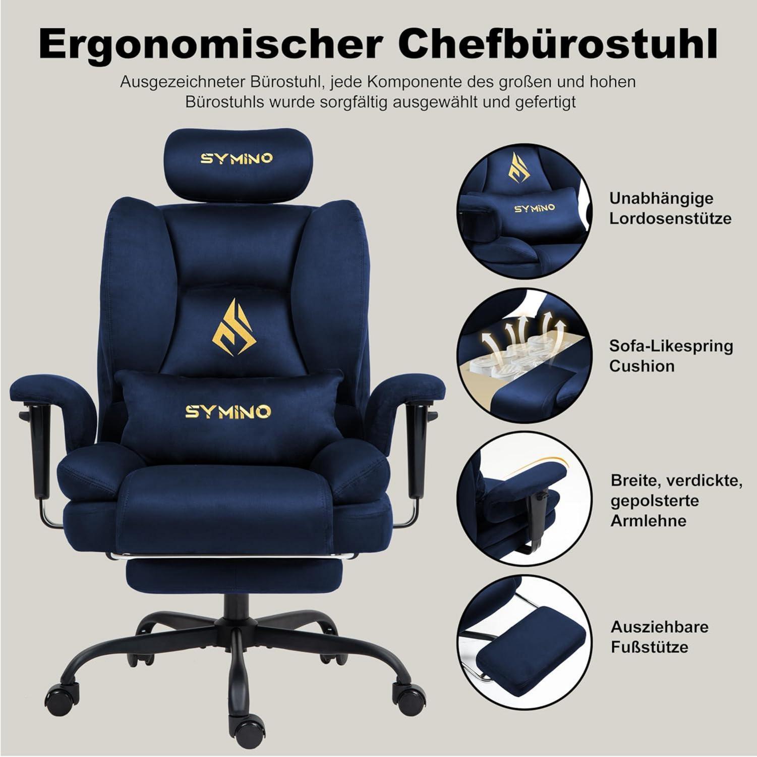 Gaming Stuhl Chefsessel Bürostuhl Ergonomisch Wildlederimitat Dunkelblau