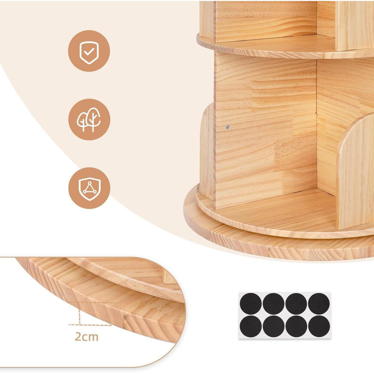 Drehbares Bücherregal aus Massivholz – 4 Etagen, 360° drehbar