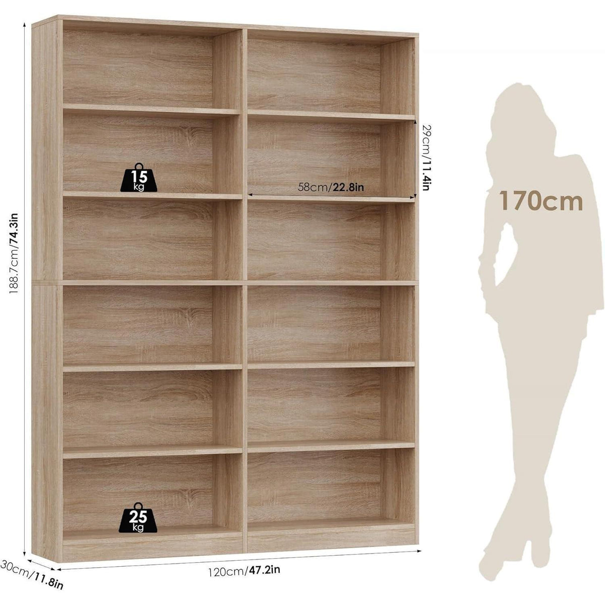 Bücherregal 12 Fächer Eiche – Standregal für Wohnzimmer & Büro