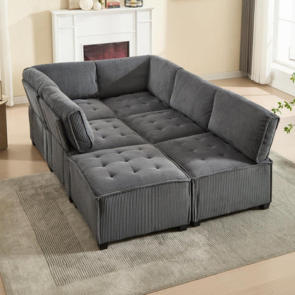 Flexibles 6-Sitzer Sofa (308cm) Grau, Cordstoff & Schlafsofa