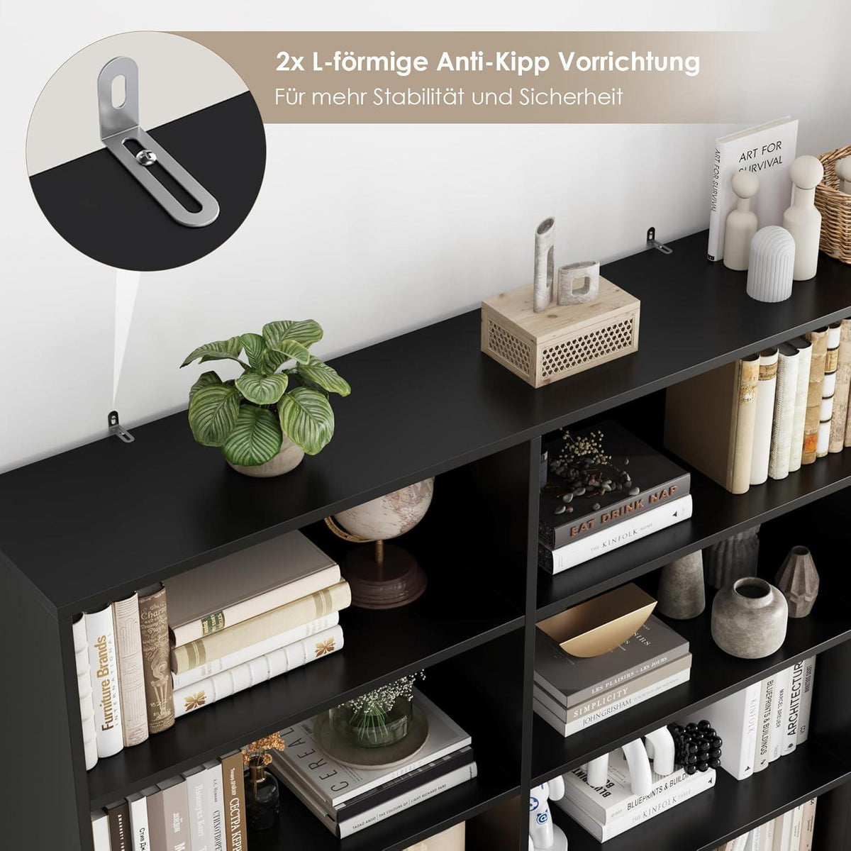 Bücherregal 12 Fächer – Standregal Schwarz für Wohnzimmer & Büro