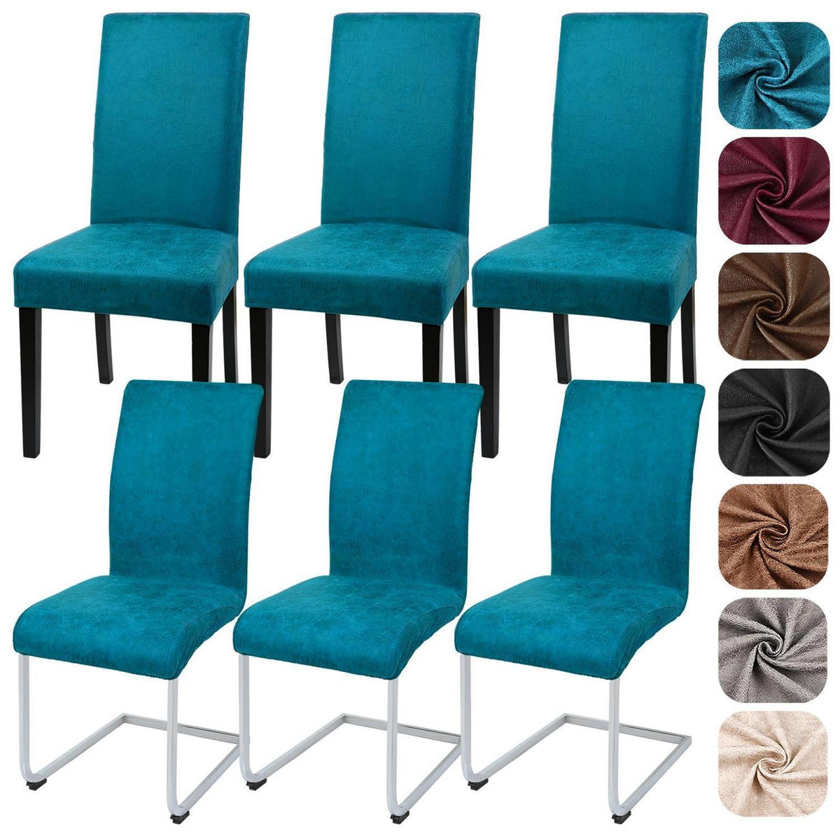 Stretch Stuhlhussen 6er Set – Pfauenblau | Elastisch & Abnehmbar