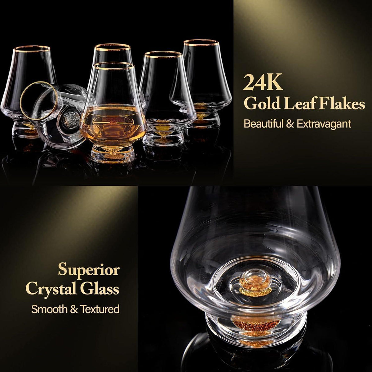 Kristall Whisky Gläser 6er Set mit 24K Goldflocken