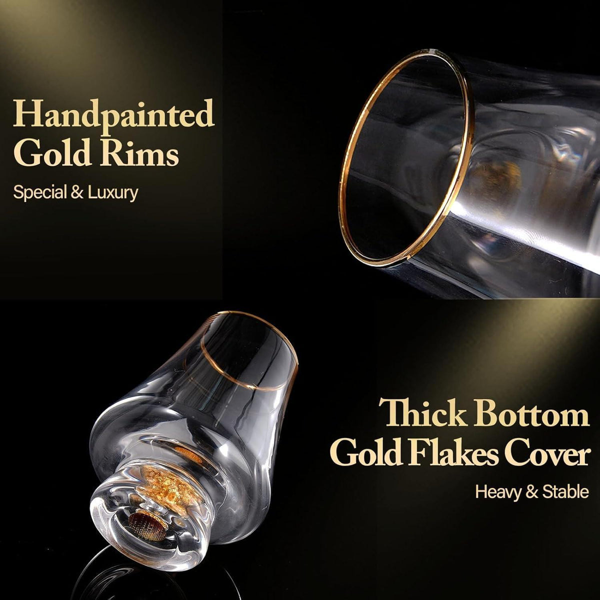 Kristall Whisky Gläser 6er Set mit 24K Goldflocken
