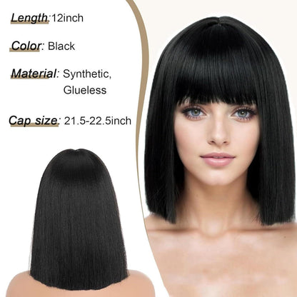 Schwarz Blonde Bob Perücke mit Pony – Kurzer Bob für Fasching & Halloween