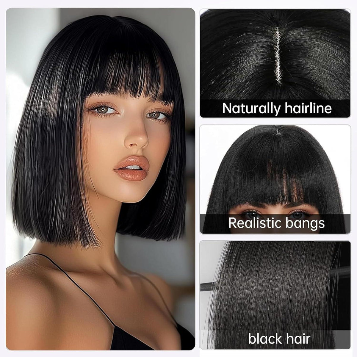 Schwarz Blonde Bob Perücke mit Pony – Kurzer Bob für Fasching & Halloween