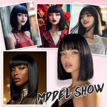 Schwarz Blonde Bob Perücke mit Pony – Kurzer Bob für Fasching & Halloween