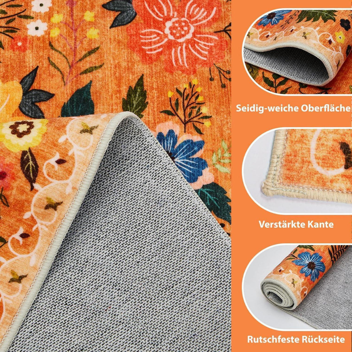 Vintage Wohnzimmerteppich Blumenmuster Orange 160x220cm