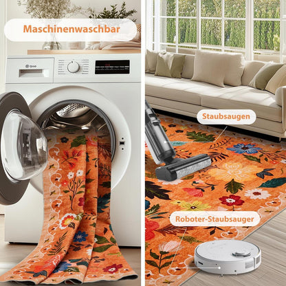 Vintage Wohnzimmerteppich Blumenmuster Orange 160x220cm