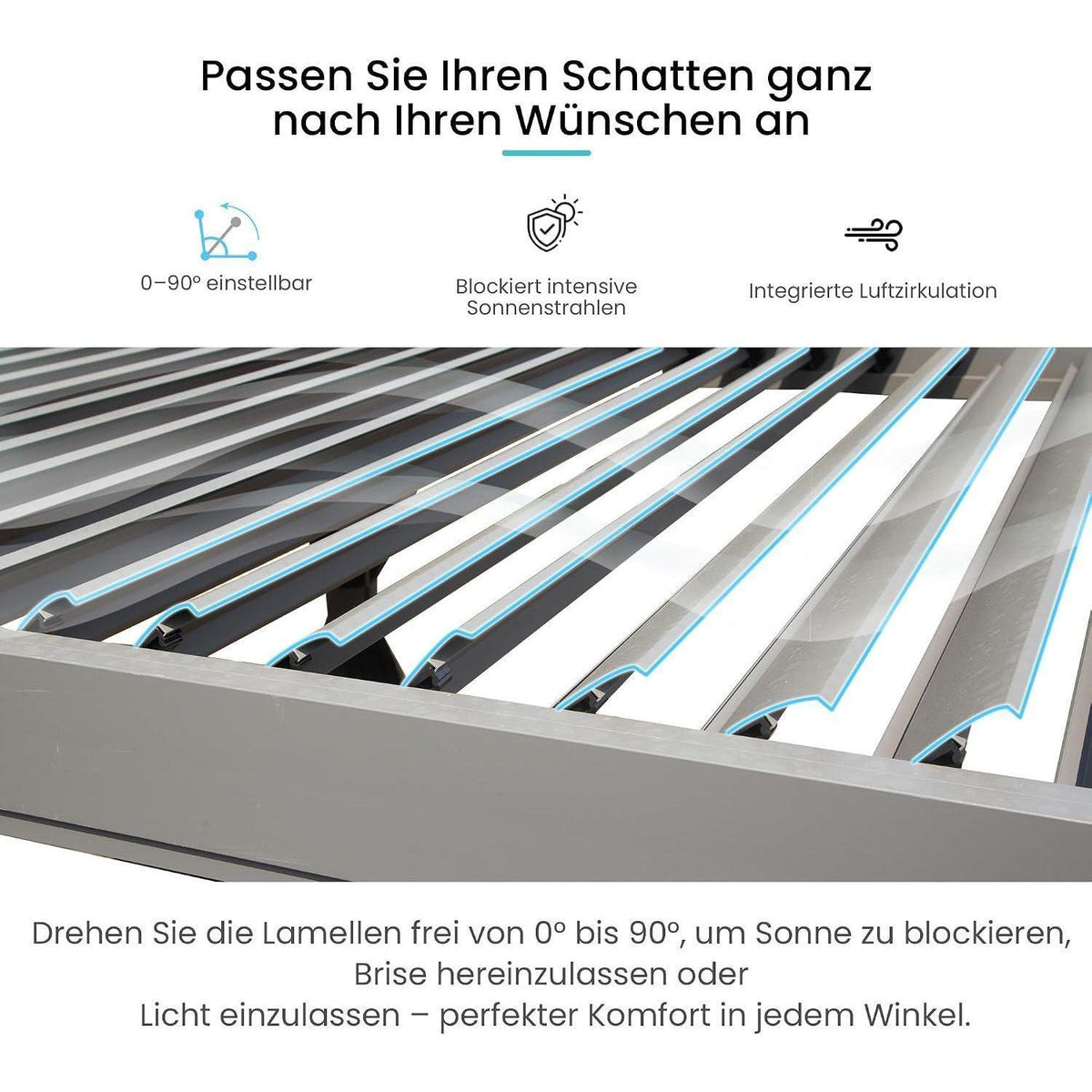 3x3m Lamellenpergola mit Entwässerung & Moskitonetz