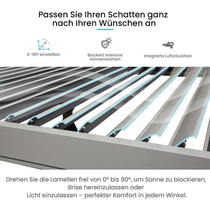 3x3m Lamellenpergola mit Entwässerung & Moskitonetz