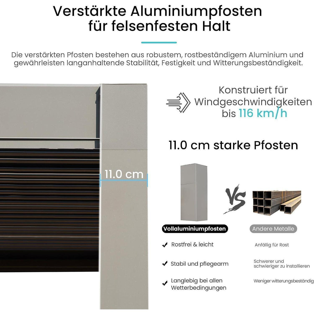 3x3m Lamellenpergola mit Entwässerung & Moskitonetz