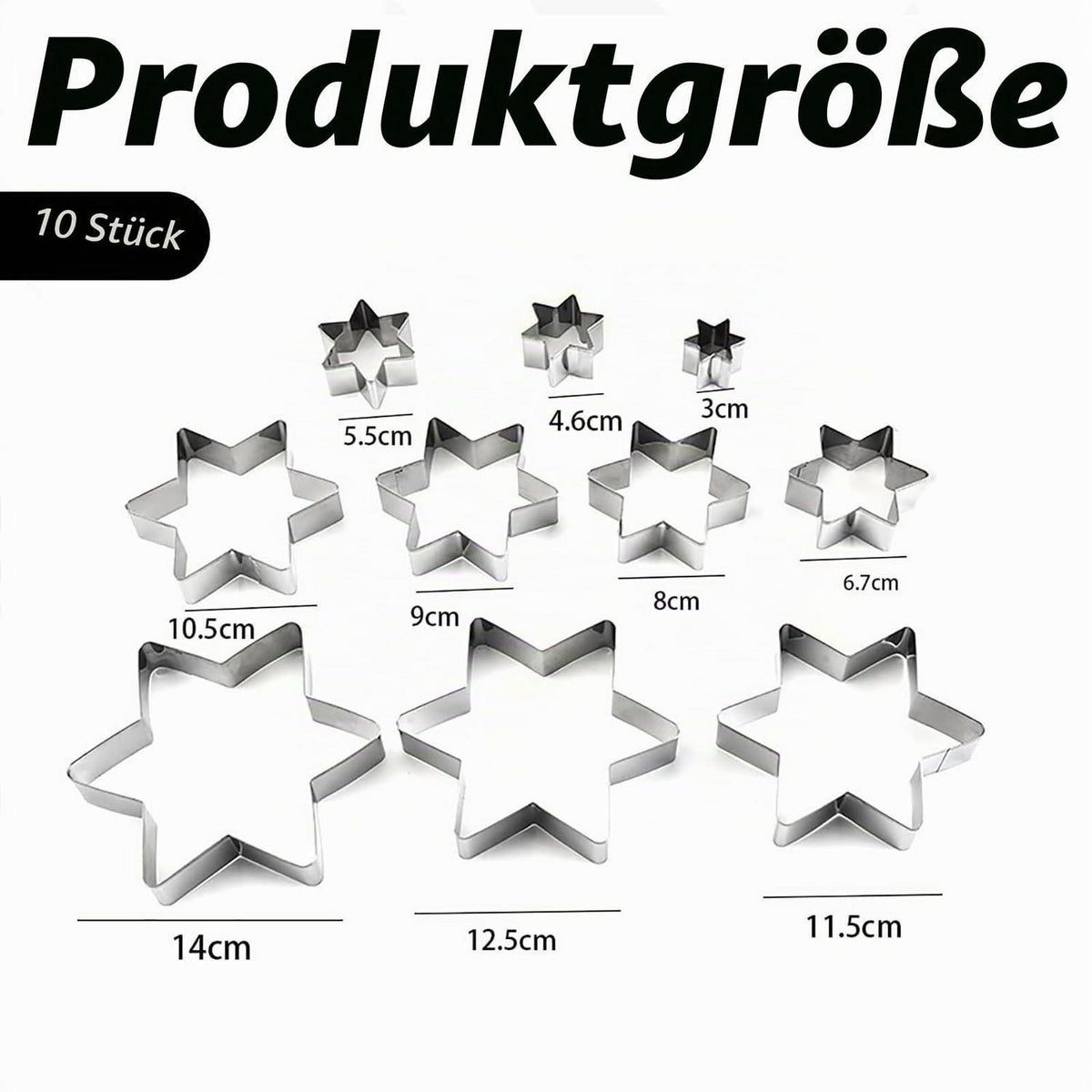 Ausstecher Stern Set 10 Größen Edelstahl Plätzchen Fondant Kuchen Deko