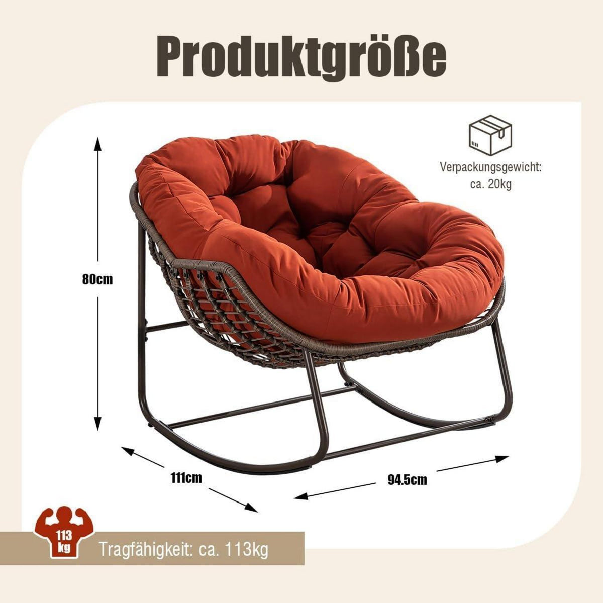 Rattan Schaukelstuhl Eiersessel für Wohnzimmer & Garten