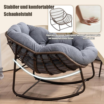 Rattan Schaukelstuhl mit Sherpa Fleece - Grau, Indoor & Outdoor