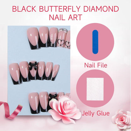 Französische Nagelspitzen Schwarz – 24 Stk. Aufkleber & Nagelfeile