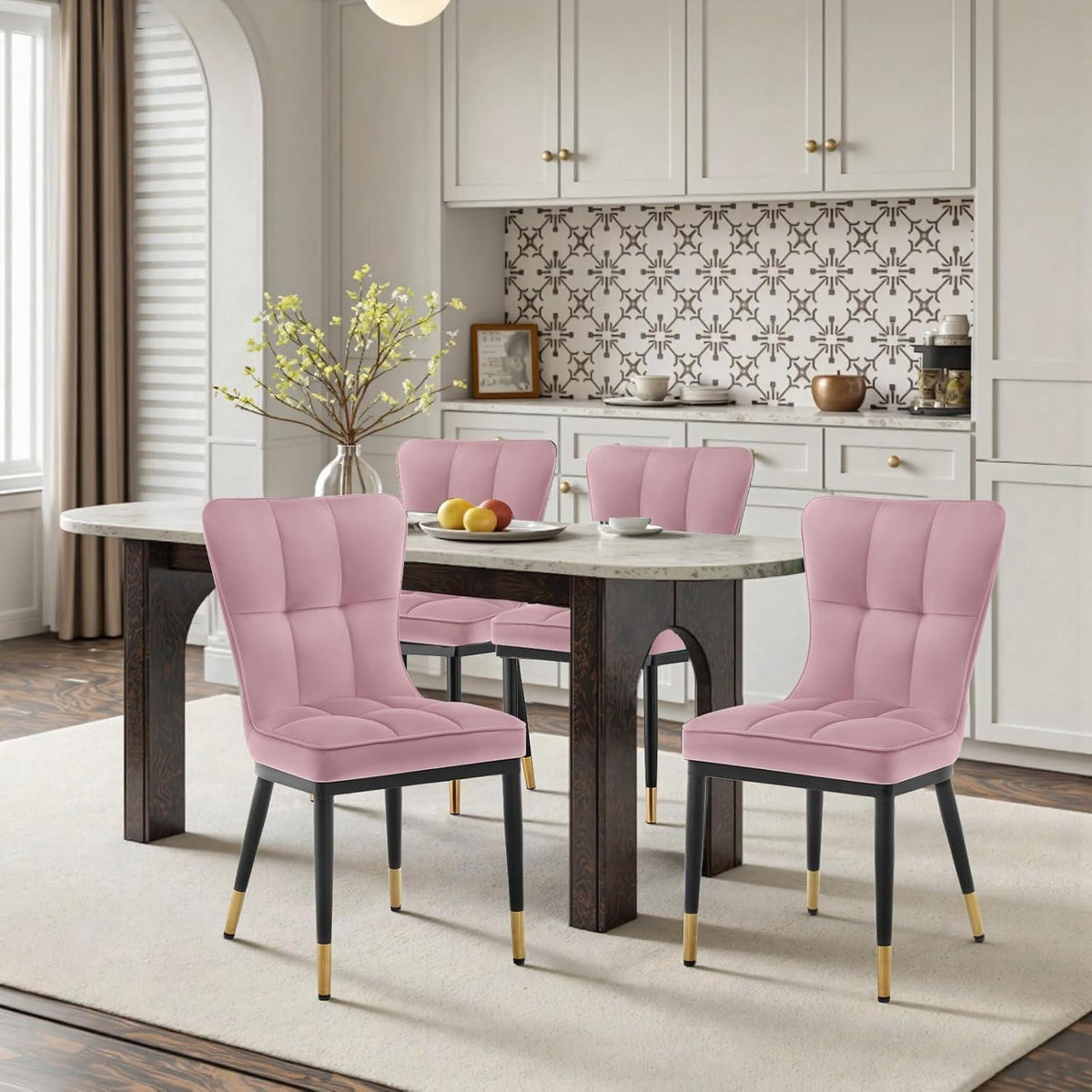 Samt Esszimmerstühle 2er Set – Rosa, Bequem & Robust