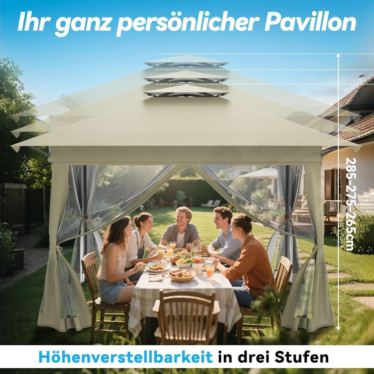 4x4m Faltpavillon mit UV-Schutz & Moskitonetz