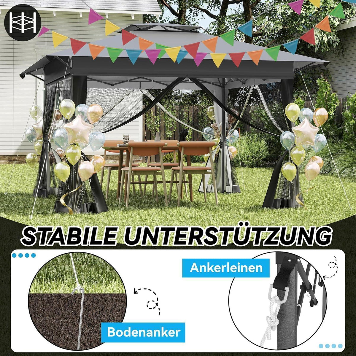 4x4m Faltpavillon mit UV-Schutz & Moskitonetz