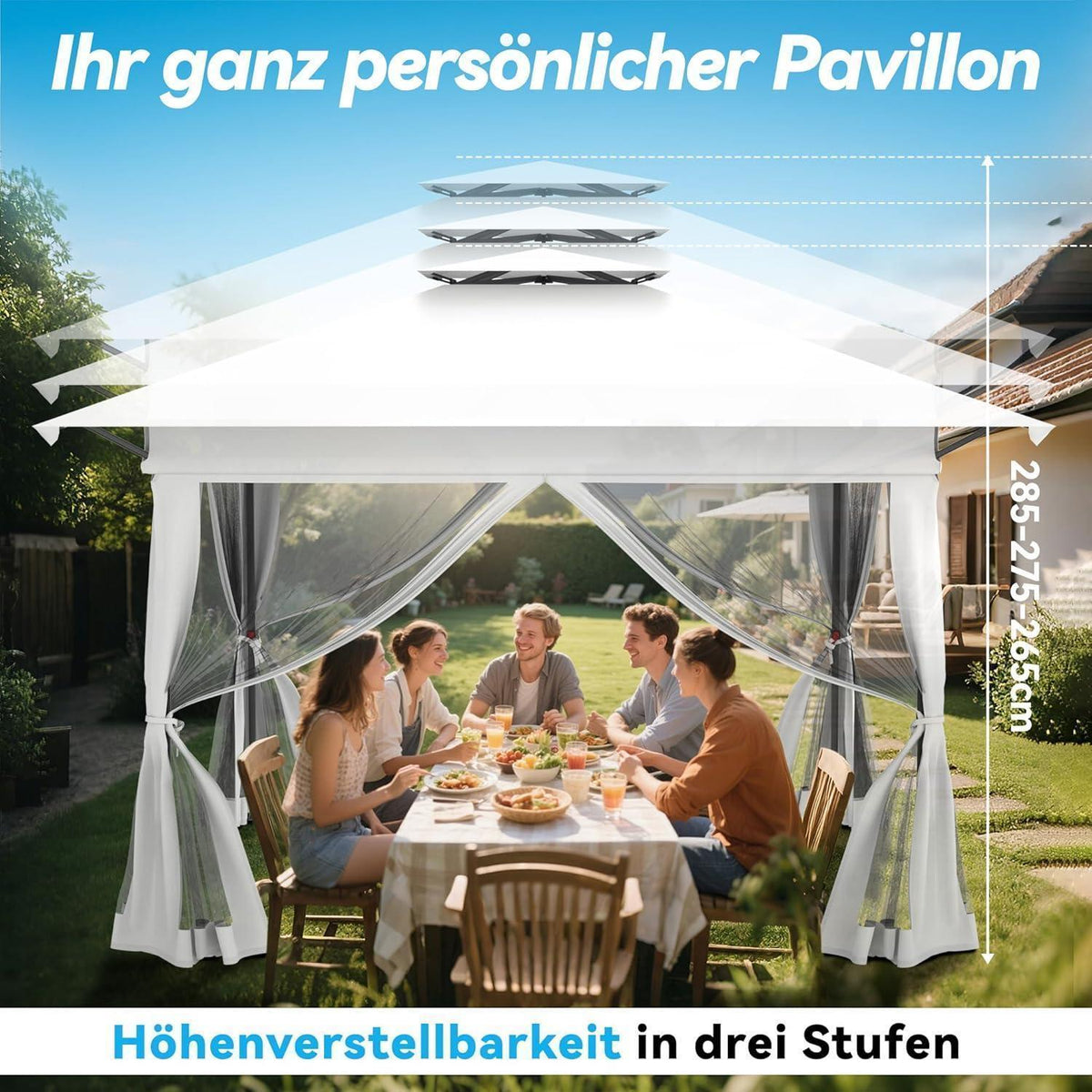 4x4m Faltpavillon mit UV-Schutz & Moskitonetz