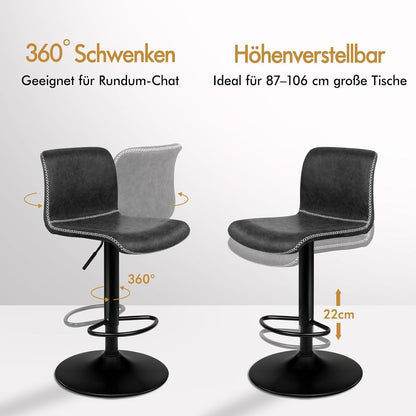 Barhocker Set 2er, Gepolstert, Drehbar, Dunkelgrau