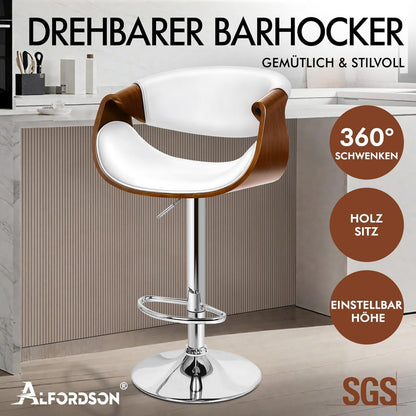 Drehbarer Bistrohocker mit Holzrückenlehne, weiß