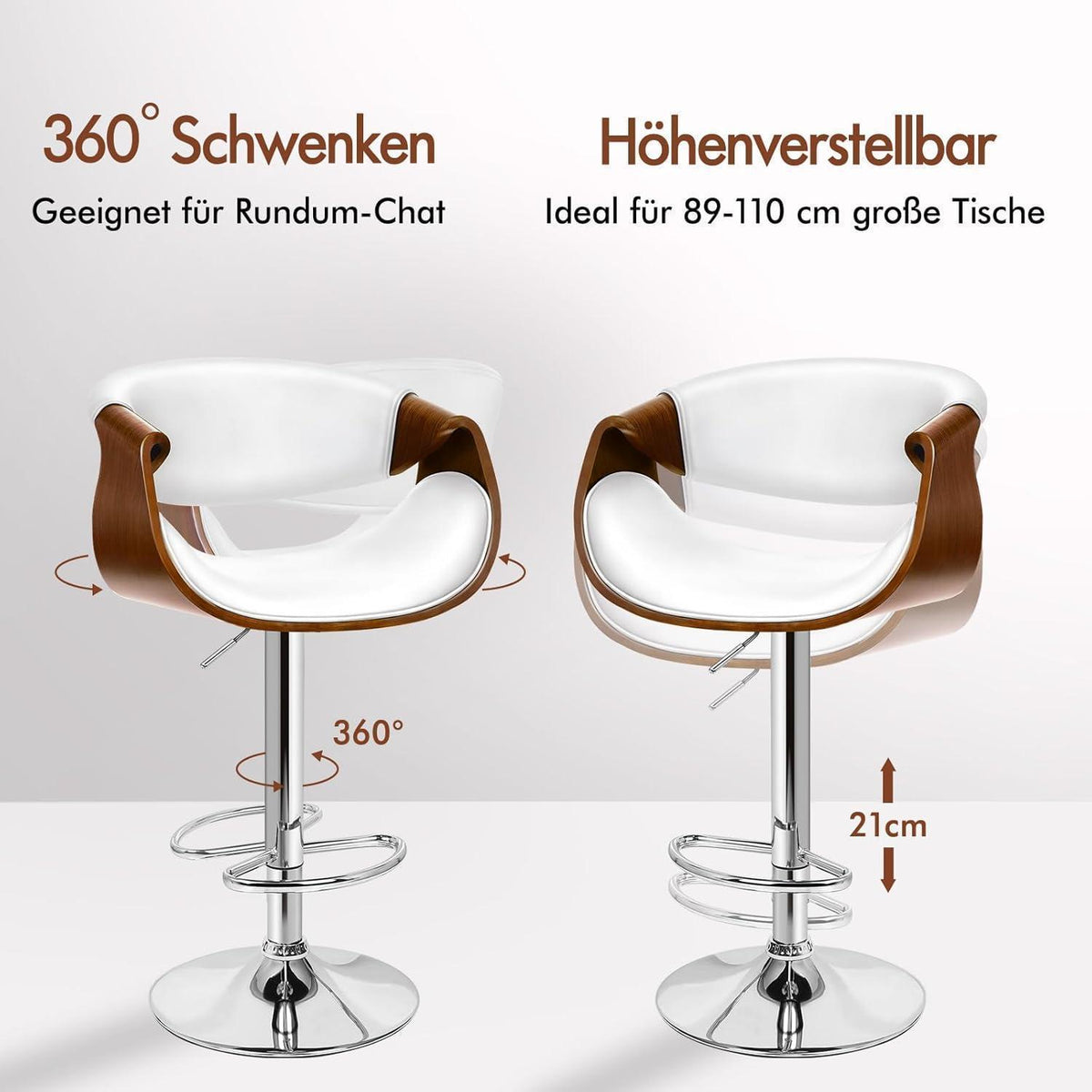 Drehbarer Bistrohocker mit Holzrückenlehne, weiß