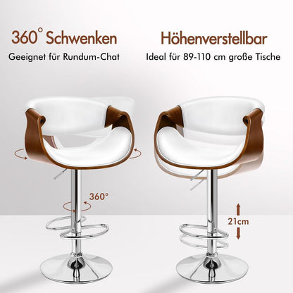 Drehbarer Bistrohocker mit Holzrückenlehne, weiß