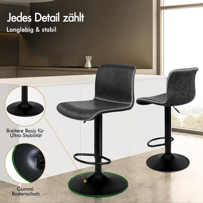 2 Barhocker Höhenverstellbar & Drehbar - Dunkelgrau in Lederoptik