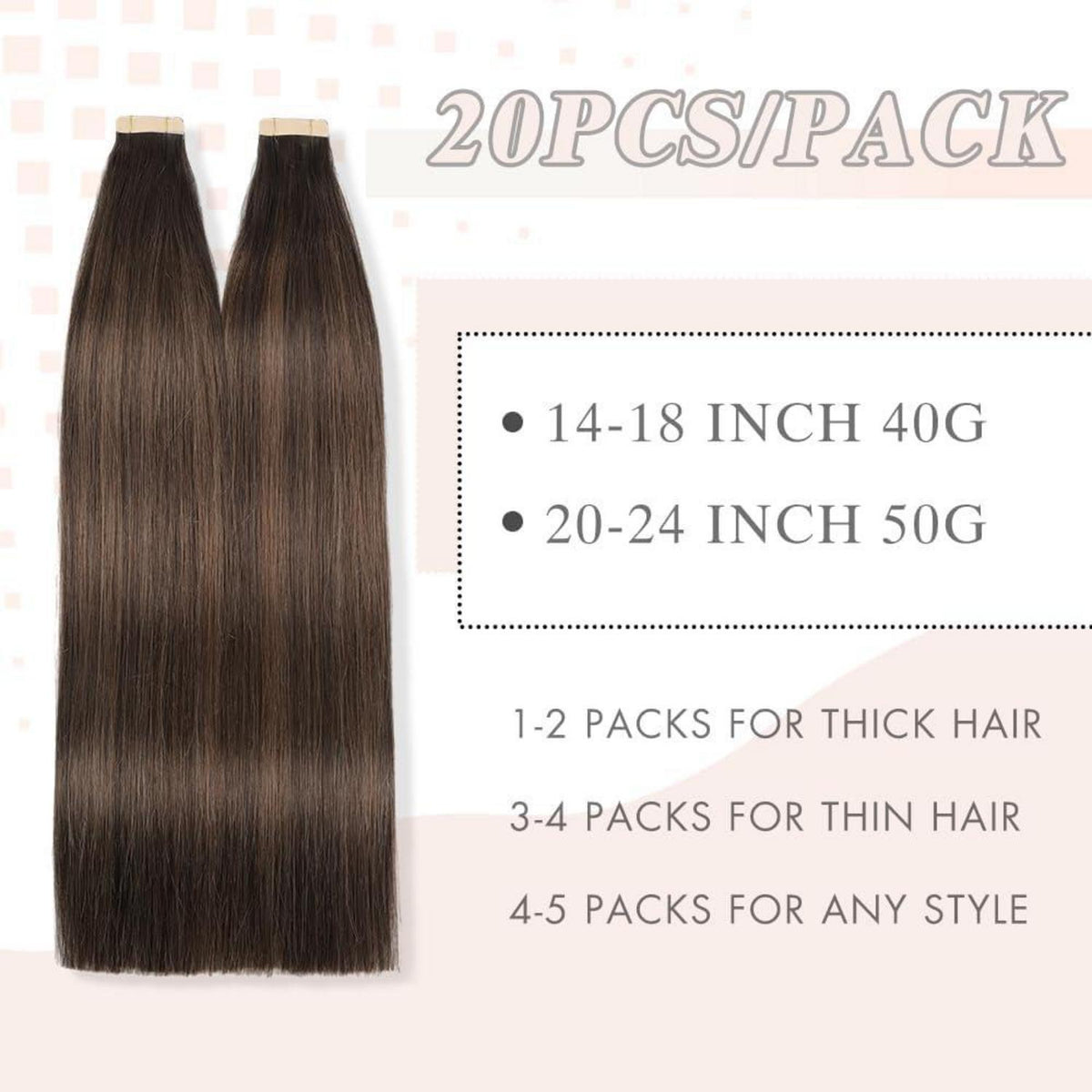 Echthaar Tape Extensions Braun Balayage 60cm (24 Zoll)