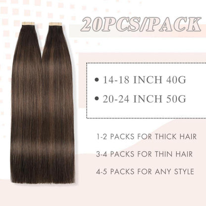 Echthaar Tape Extensions Braun Balayage 60cm (24 Zoll)