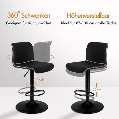 Gepolsterte Barhocker 2er-Set, höhenverstellbar, Schwarz