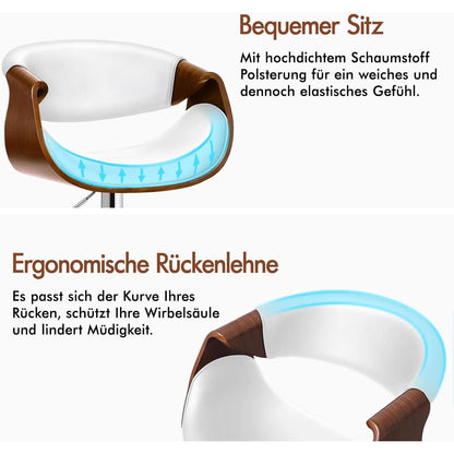 Höhenverstellbarer Barhocker mit Holzlehne – Weiß