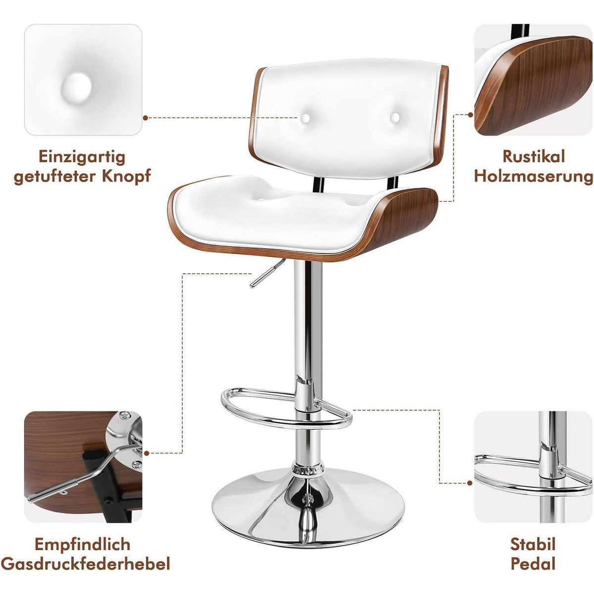 Moderner Höhenverstellbarer Küchenhocker – Weiß