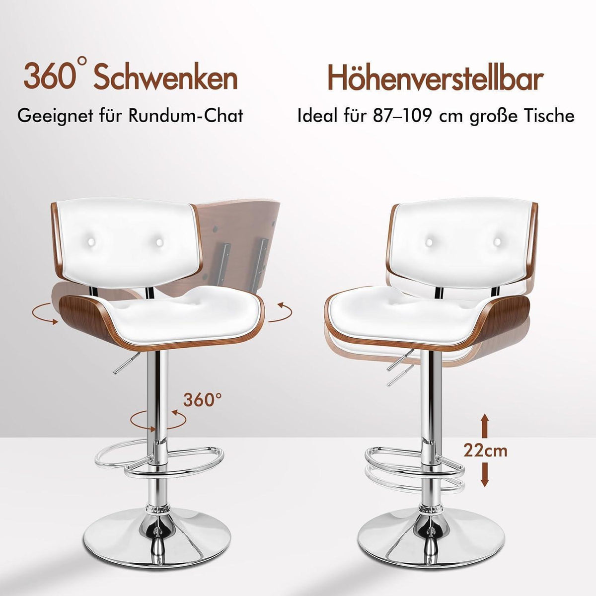 Moderner Höhenverstellbarer Küchenhocker – Weiß