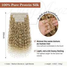 Lockige Haarverlängerung Clip-in, 50cm, Mittelblond bis Hellblond