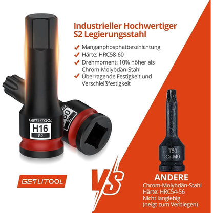 20tlg. Schlagschrauber Nüsse 1/2" Sechskant & Torx S2 Stahl 78mm lang