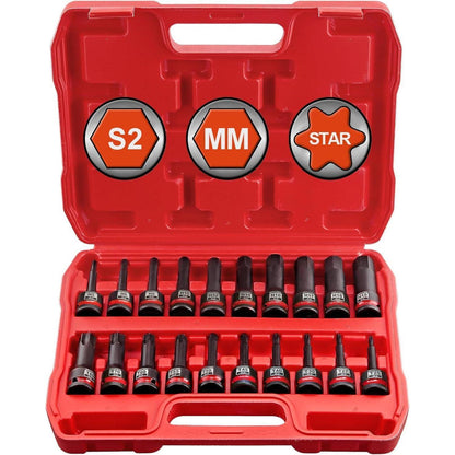 20tlg. Schlagschrauber Nüsse 1/2" Sechskant & Torx S2 Stahl 78mm lang