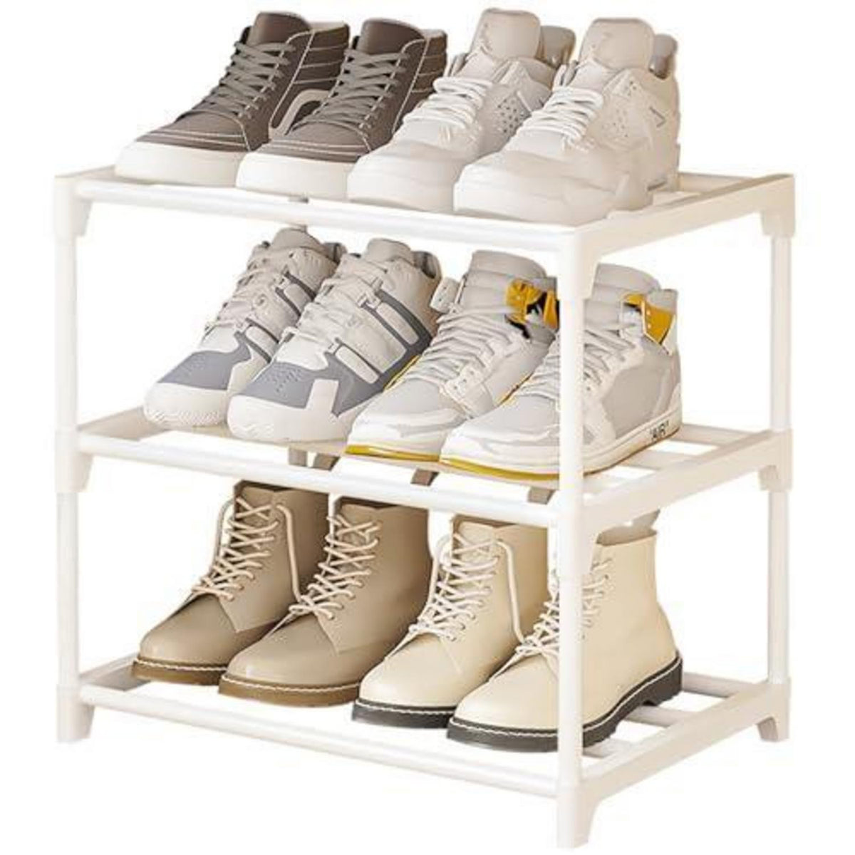 Schuhregal Schmal – 3 Ebenen, Metall & Weiß – Platzsparende Schuhablage