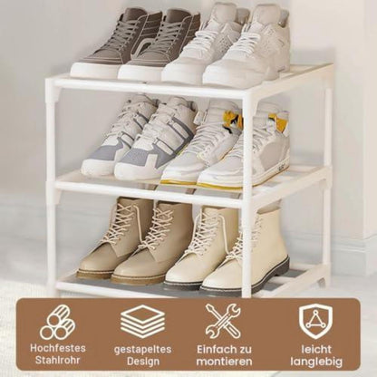 Schuhregal Schmal – 3 Ebenen, Metall & Weiß – Platzsparende Schuhablage