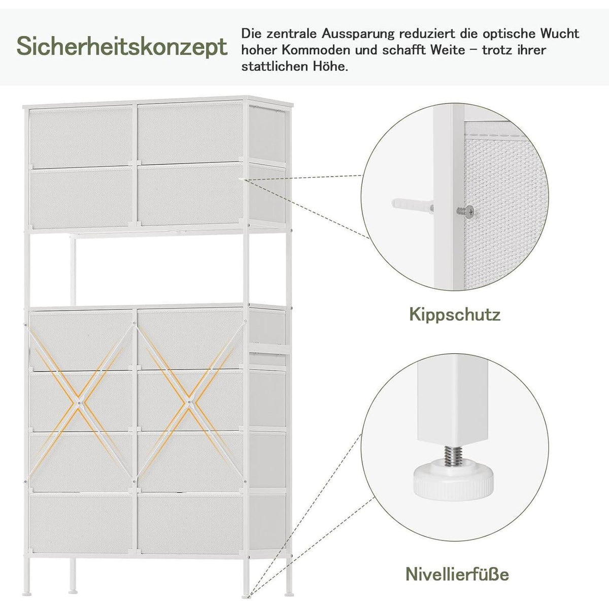 Hohe Kommode mit 12 Schubladen – Weiß, 80x163 cm