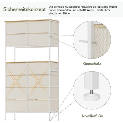 Hochkommode mit 12 Schubladen – Beige, Metallgestell, 80x163 cm