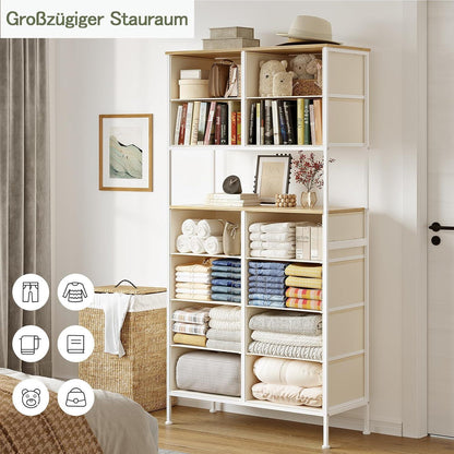 Hochkommode mit 12 Schubladen – Beige, Metallgestell, 80x163 cm