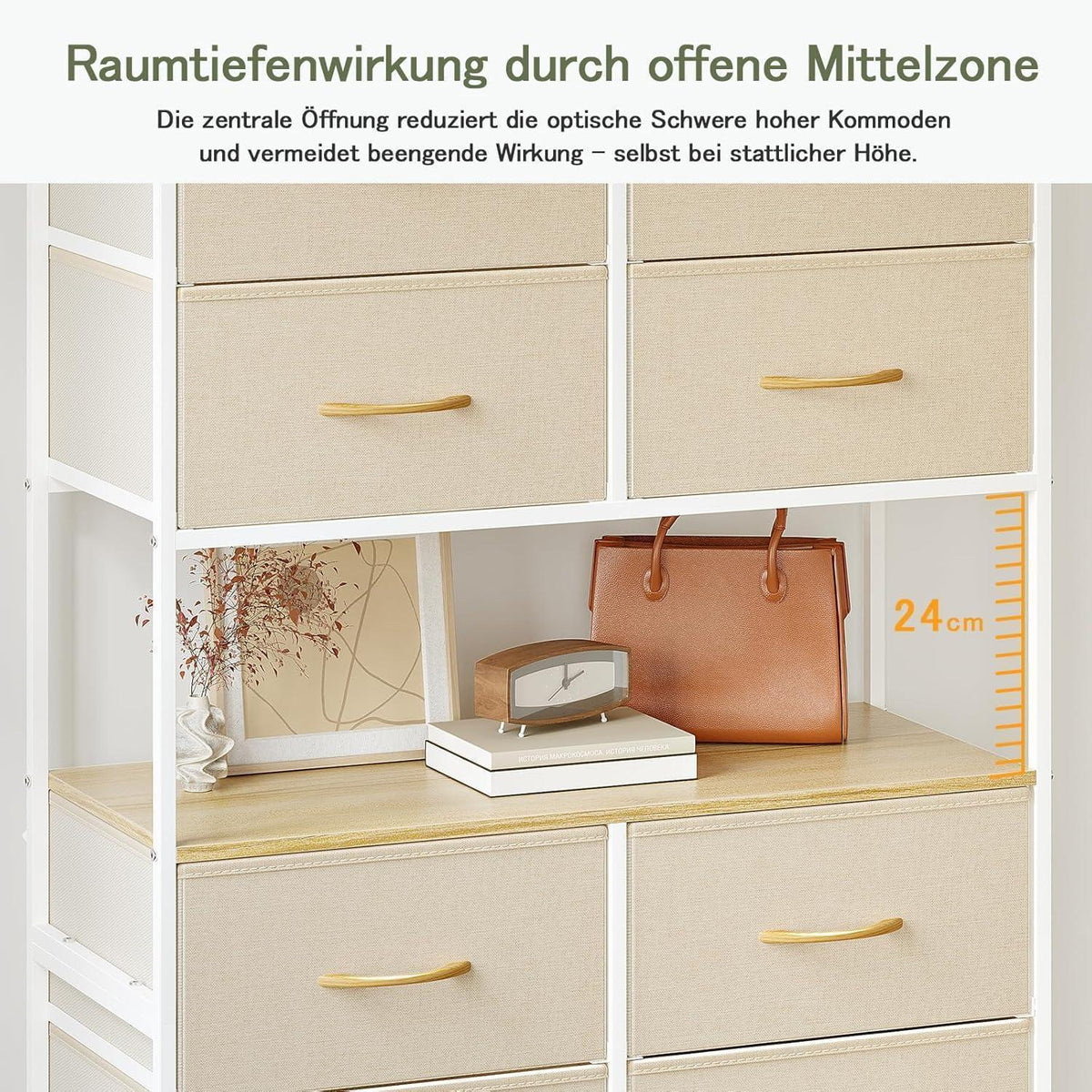 Hochkommode mit 12 Schubladen – Beige, Metallgestell, 80x163 cm