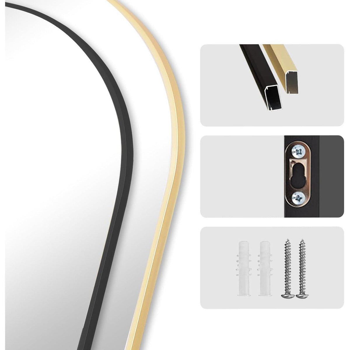 Gewölbter Ganzkörperspiegel 204x104cm – Stehspiegel Gold für Wohnzimmer