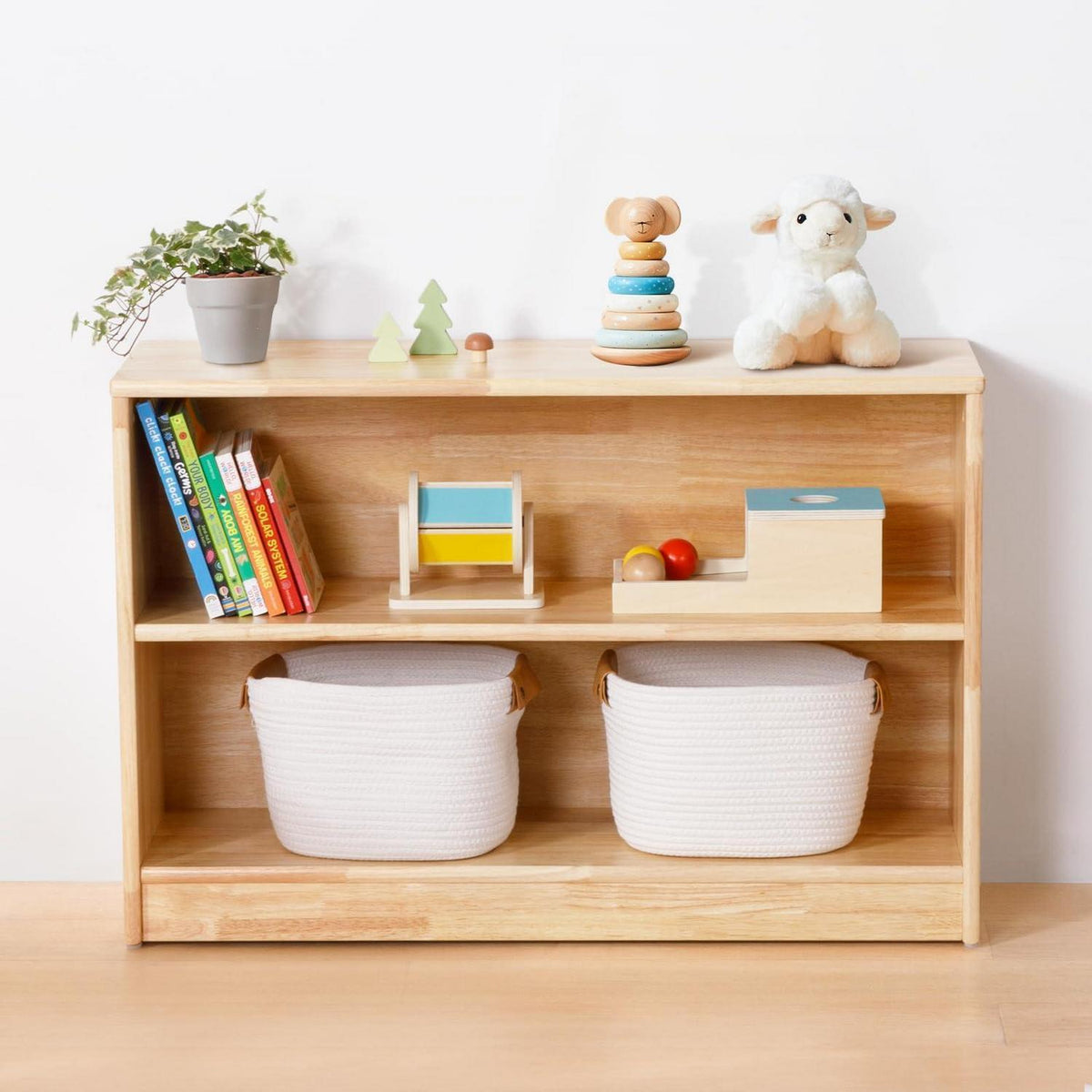 Gummiholz Spielzeugschrank Kinderregal 90cm – Organizer & Bücherregal